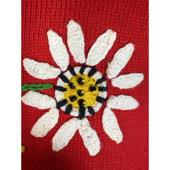 Design Options Red Daisy Floral Embroidered Cardigan Sweater L Cotton Cottage - Picture 10 of 10